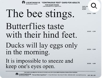 Lighthouse Near Visual Acuity Chart
